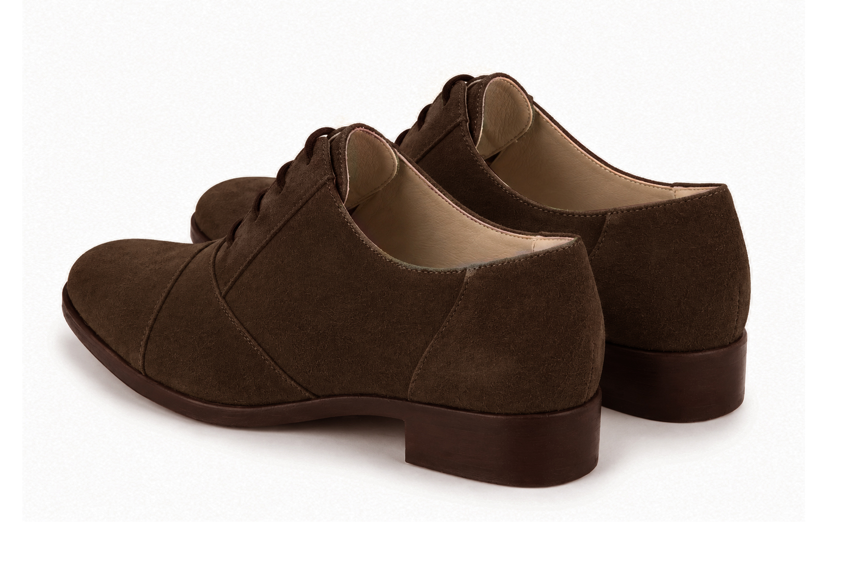 Women's dark brown classic oxfords and derby shoes with round toe and chunky rubber lug sole - Rear view